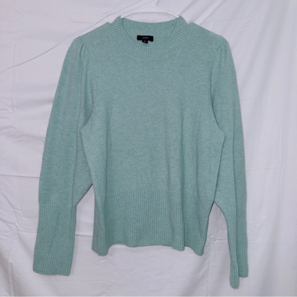 J. Crew BD411Puff-sleeve crewneck sweater in Supersoft yarn in Teal Blue - Picture 1 of 8